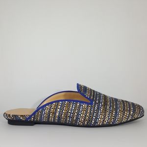 NR Rapisardi Blue Fabric Slide w/ Tapestry Detail